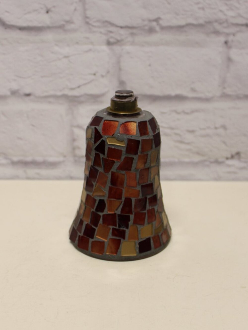 VIntage Red Bronze Fall Tones Mosaic Glass Votive Candle Holder